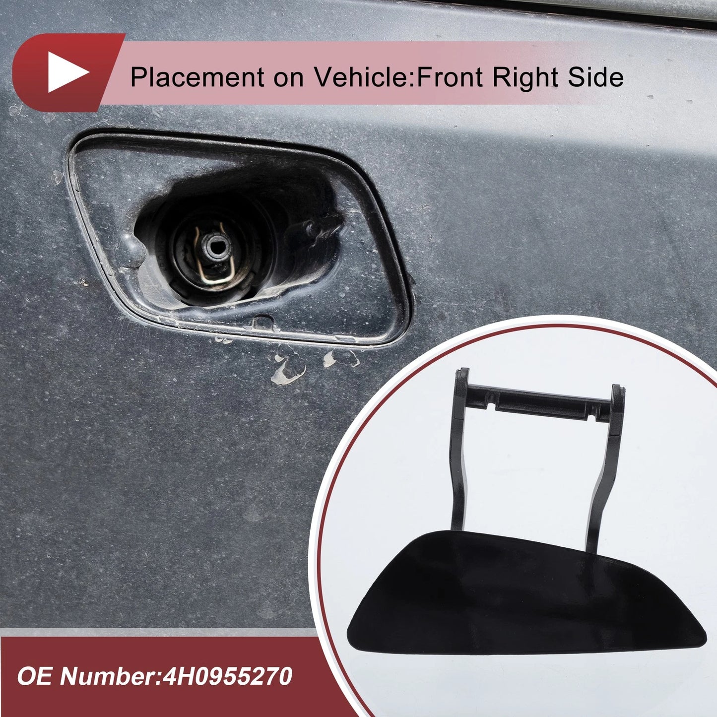 Front Right Washer Nozzle Cover Cap for Audi A8 (2009–2014) 1Pcs Black