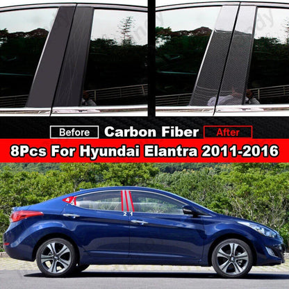 8Pcs Carbon Fiber Door Trim Pillar Posts Cover for Hyundai Elantra (2011–2016)