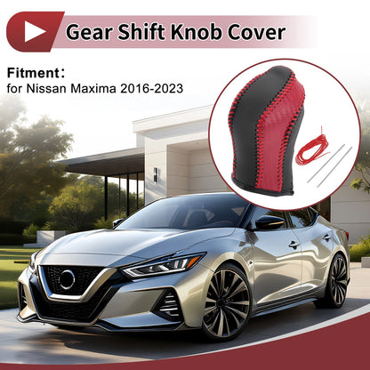 1 Pc Gear Shift Knob Cover for Nissan Maxima (2016–2023) Red Faux Leather