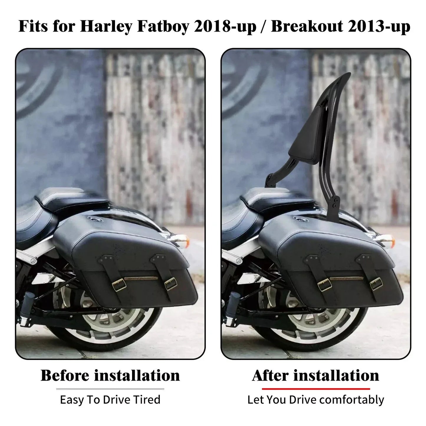Rear Black Sissy Bar Backrest Pad for Harley Breakout, Fat Boy (2013-2023)