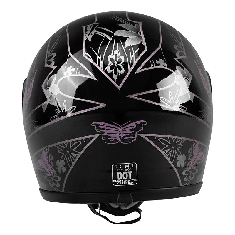 Adult Pink Black Butterfly Full Face Motorcycle Helmet for DOT S-XXL