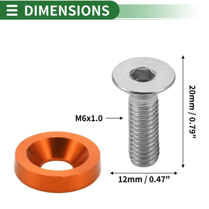 Set of 1 M6x1.0 Gasket Bolt for Universal Car Modification - Aluminium Alloy Orange