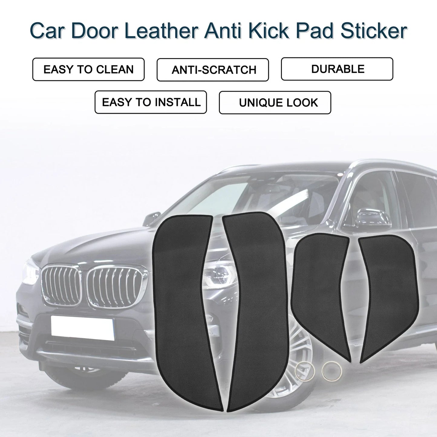 Car Door Leather Anti Kick Pad Sticker for BMW X3 (2011 - 2013) Black 1 Set