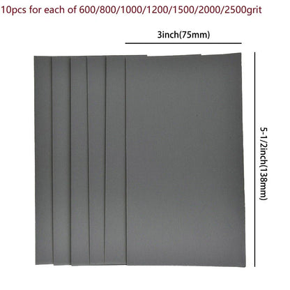 Sandpaper 70x Wet/Dry 3x5-1/2 600-2500 Grit for Auto Car Polisher Tool