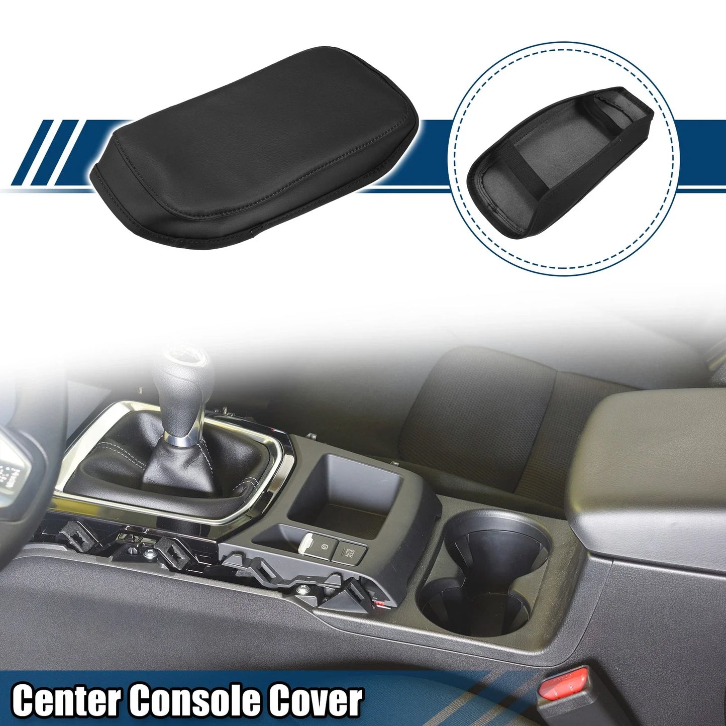 Auto Center Console Armrest Cover for Hyundai Kona 2018-2023 Faux Leather Black