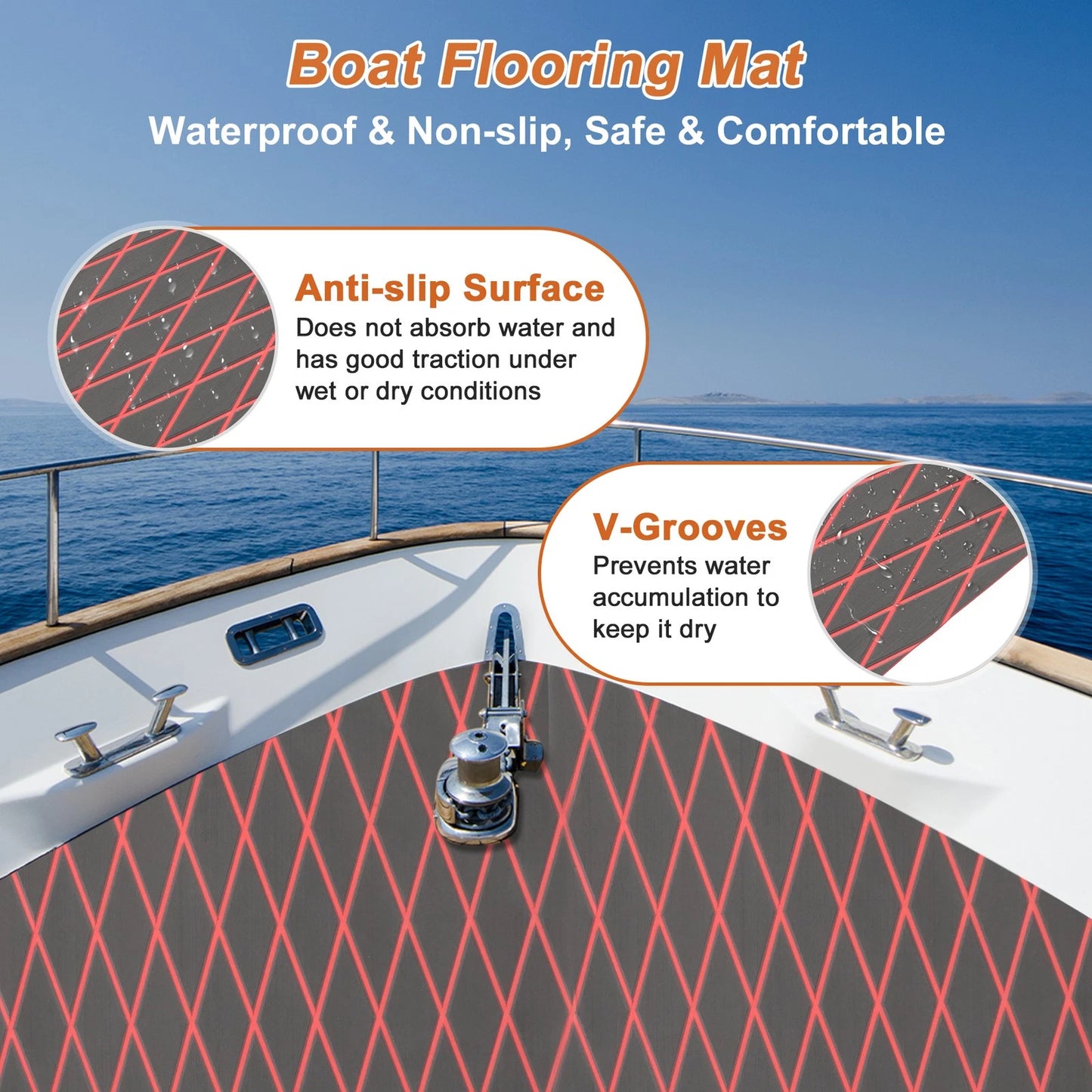 Self-Adhesive Boat Flooring Strip 96" L x 24" W Dark Gray with Red Line