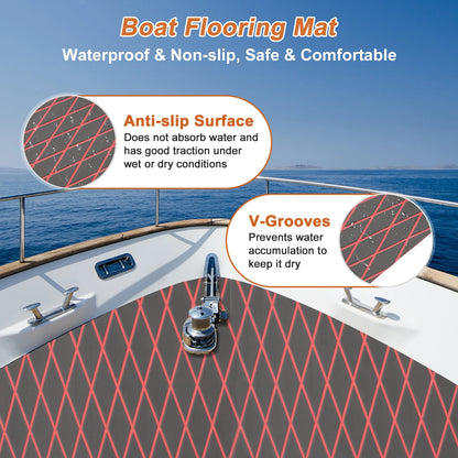 Self-Adhesive Boat Flooring Strip 96" L x 24" W Dark Gray with Red Line