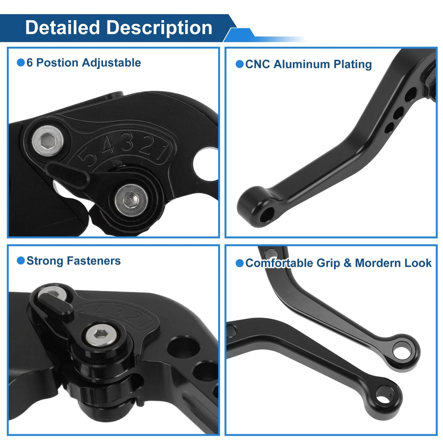 Short Brake Clutch Levers for Yamaha MT-10/FZ-10 (2017–2021) - Black, 1 Pair
