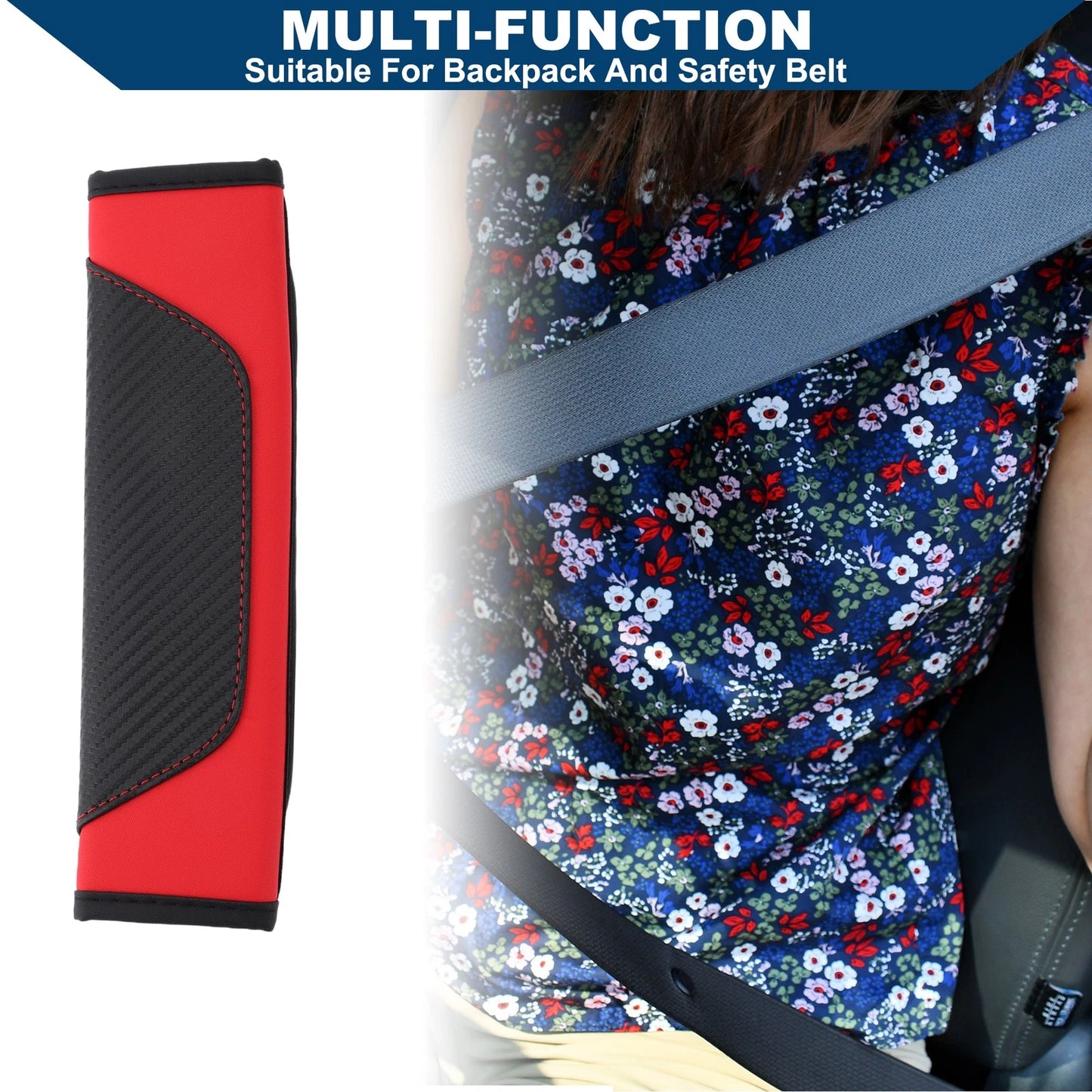 Set of 2 Carbon Fiber Pattern Seat Belt Pad Covers for Universal Fit (6.5x23cm)