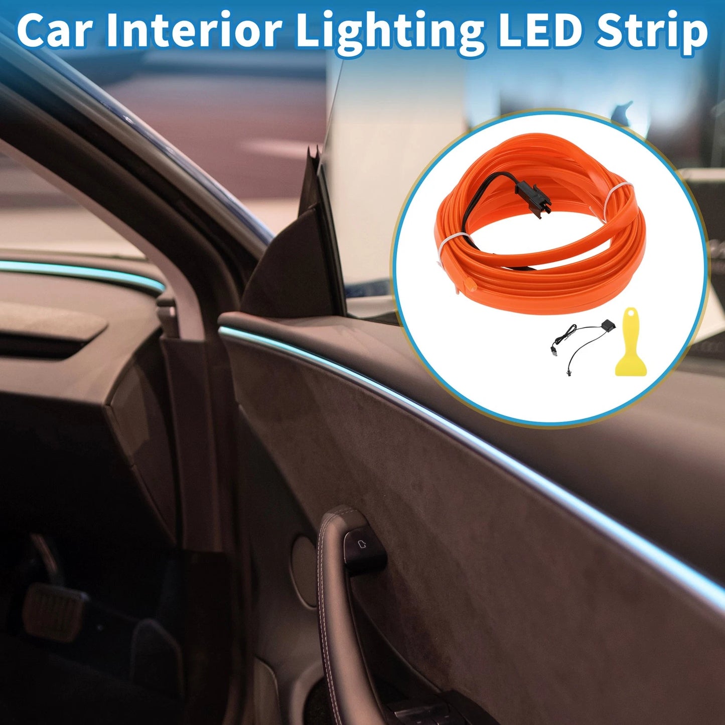 LED Strip Neon Wire Interior Lighting for Car (USB 5V) - Orange