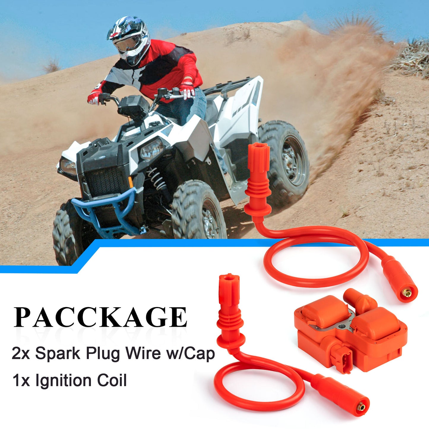 Ignition Coil and Spark Plug Wire Cap for Polaris Sportsman 850 1000 (2012–2024)