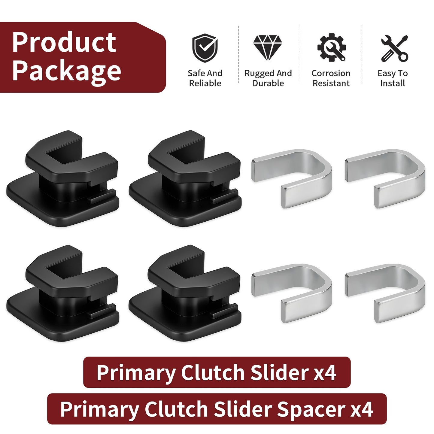 Set of 4 Primary Clutch Sliders with Spacer for Yamaha Grizzly 600 (1998–2001)