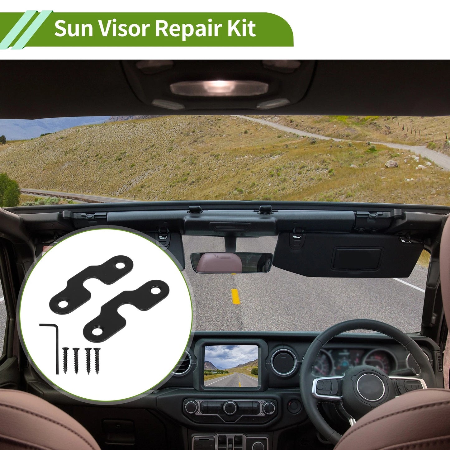Set of 2 Sun Visor Repair Kits for Jeep Wrangler JK (2018) - Aluminum Alloy Black