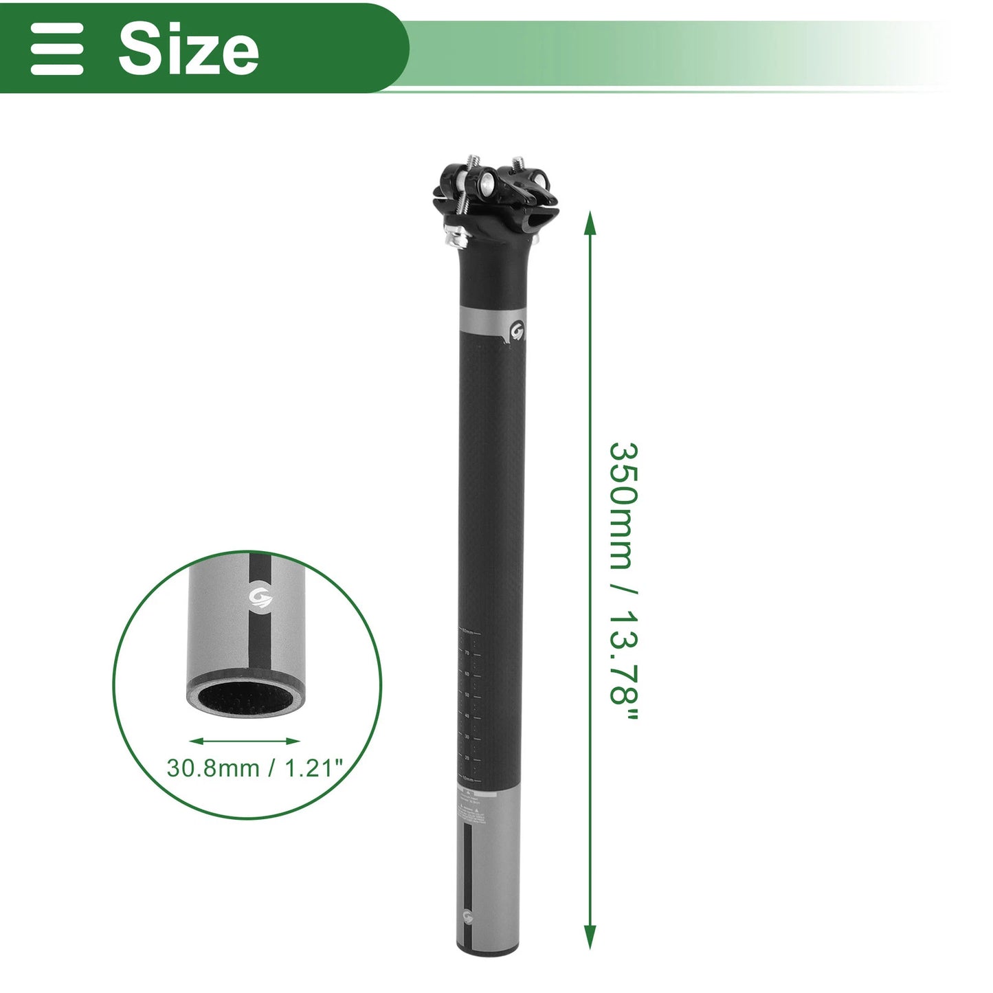 30.8mm Shock Absorbing Bike Seat Post for Universal Fit (350mm) Matte Black Gray