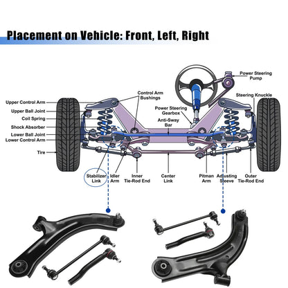 Set of 6 Front Lower Control Arms Tie Rods for Nissan Cube (2009–2014)