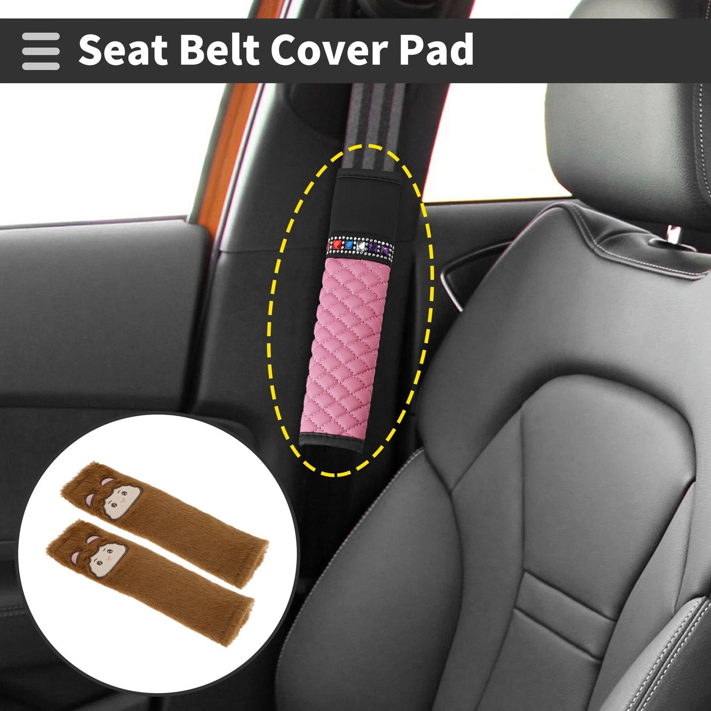 Set of 2 Seat Belt Cover Pads for Universal Fit (26cm)
