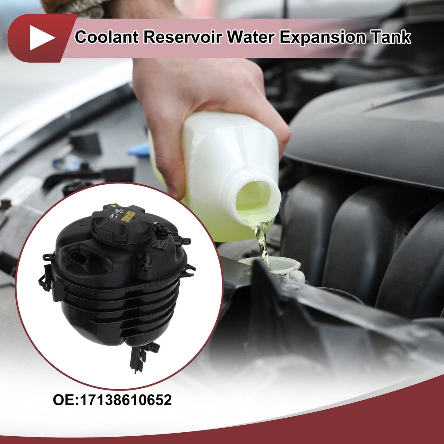 Coolant Expansion Overflow Tank with Cap No.17138610652 for BMW 330i (2017–2019)
