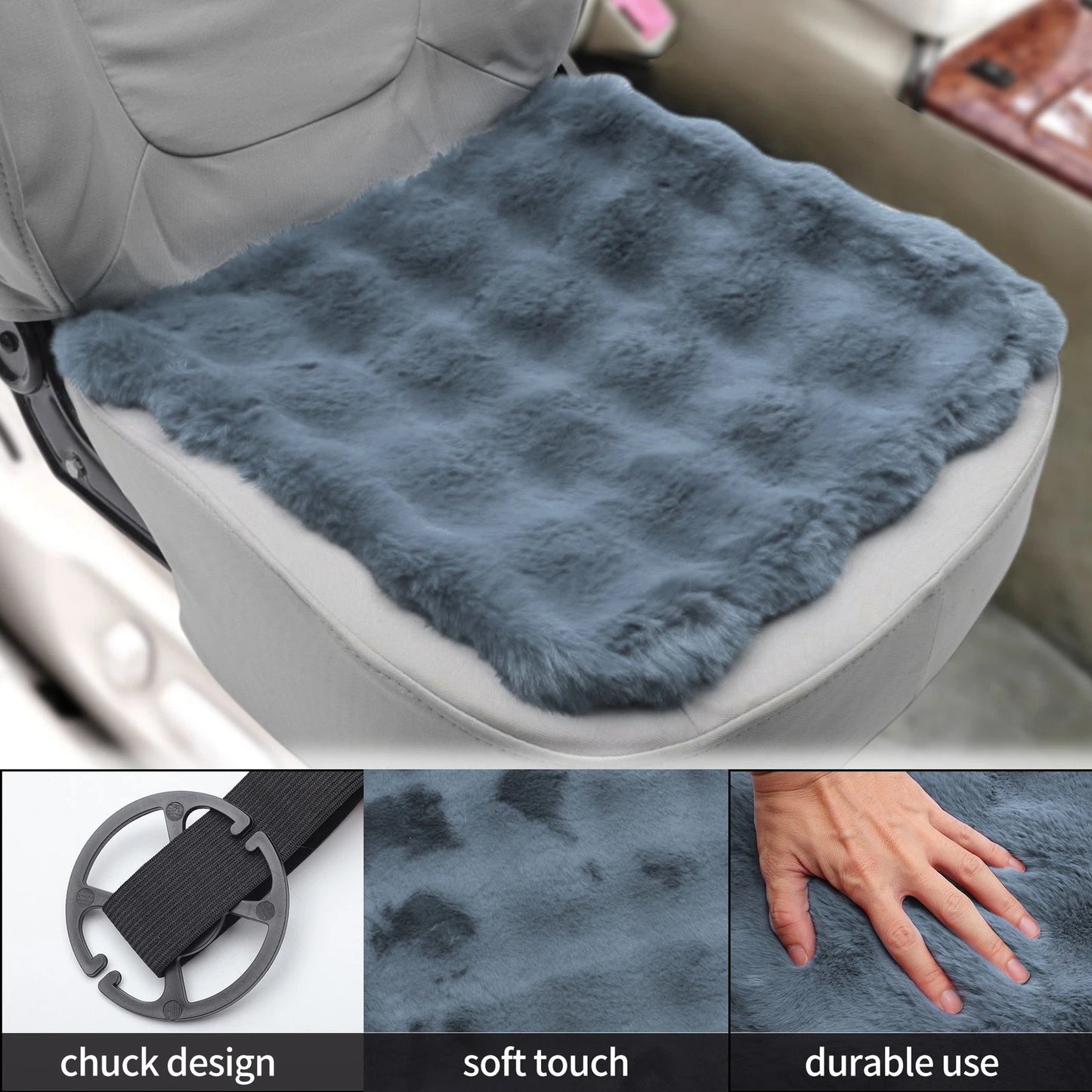 Set of 2 Bottom Seat Pad Covers for Car Gray Cotton Grid