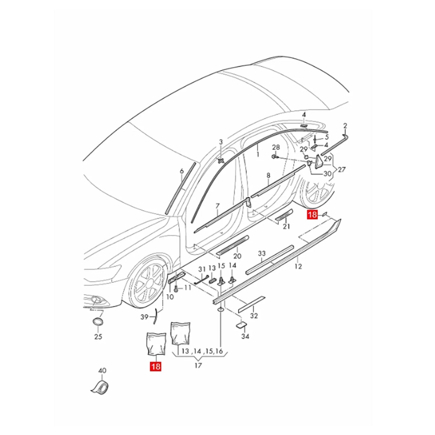 Side Skirt Attachment Clips for Audi A6 (2012-2014)
