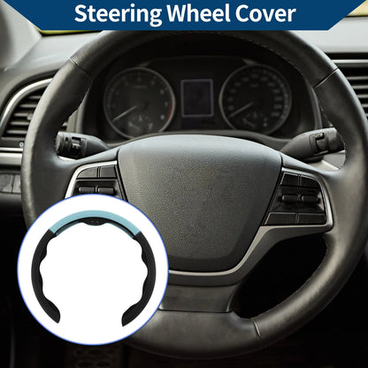Steering Wheel Cover   - 14.96" Black Light Sky Blue