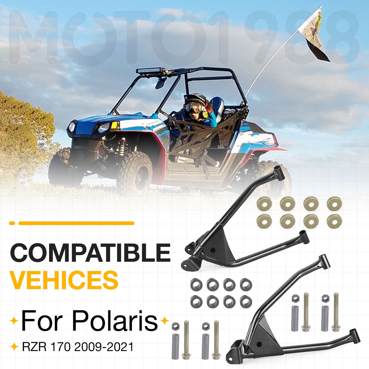 Set of 2 Front Control A-Arms & Bushings for Polaris RZR 170 (2009–2021)