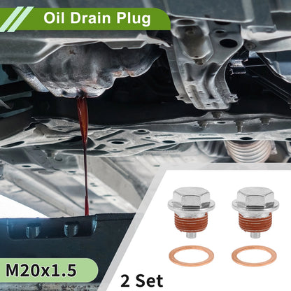 Set of 2 M20x1.5 Copper Oil Drain Plug with Gasket for Car Motorcycle