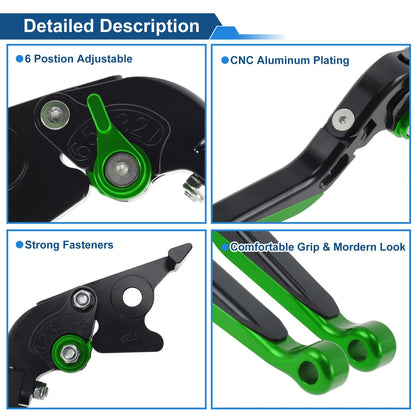 Brake Clutch Levers for Kawasaki Z250SL (2016–2017) Black Handle Green End