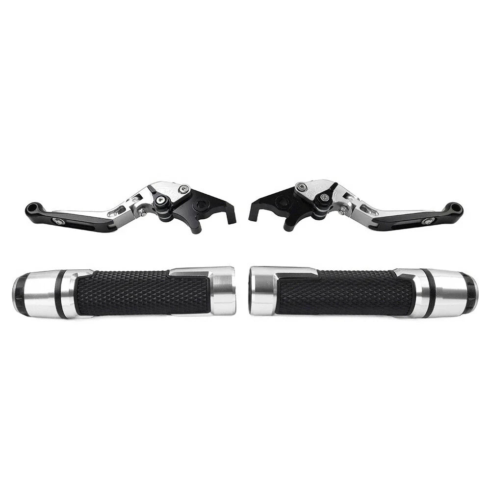 Silver Extendable Brake Clutch Levers & Handlebar Grips for Kawasaki Z900RS (2018-2023)