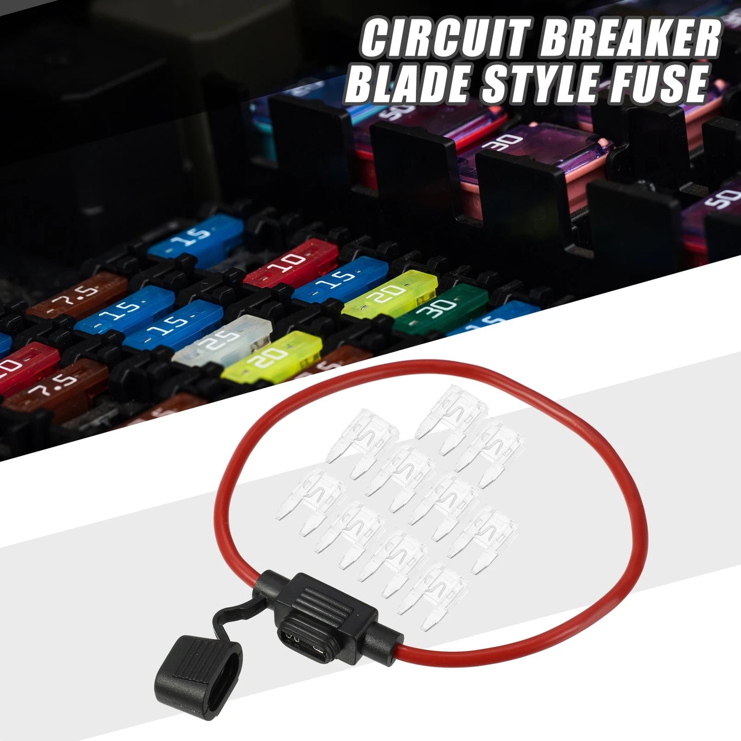 Set of 25A Mini Blade Fuses with 12 AWG Fuse Holder