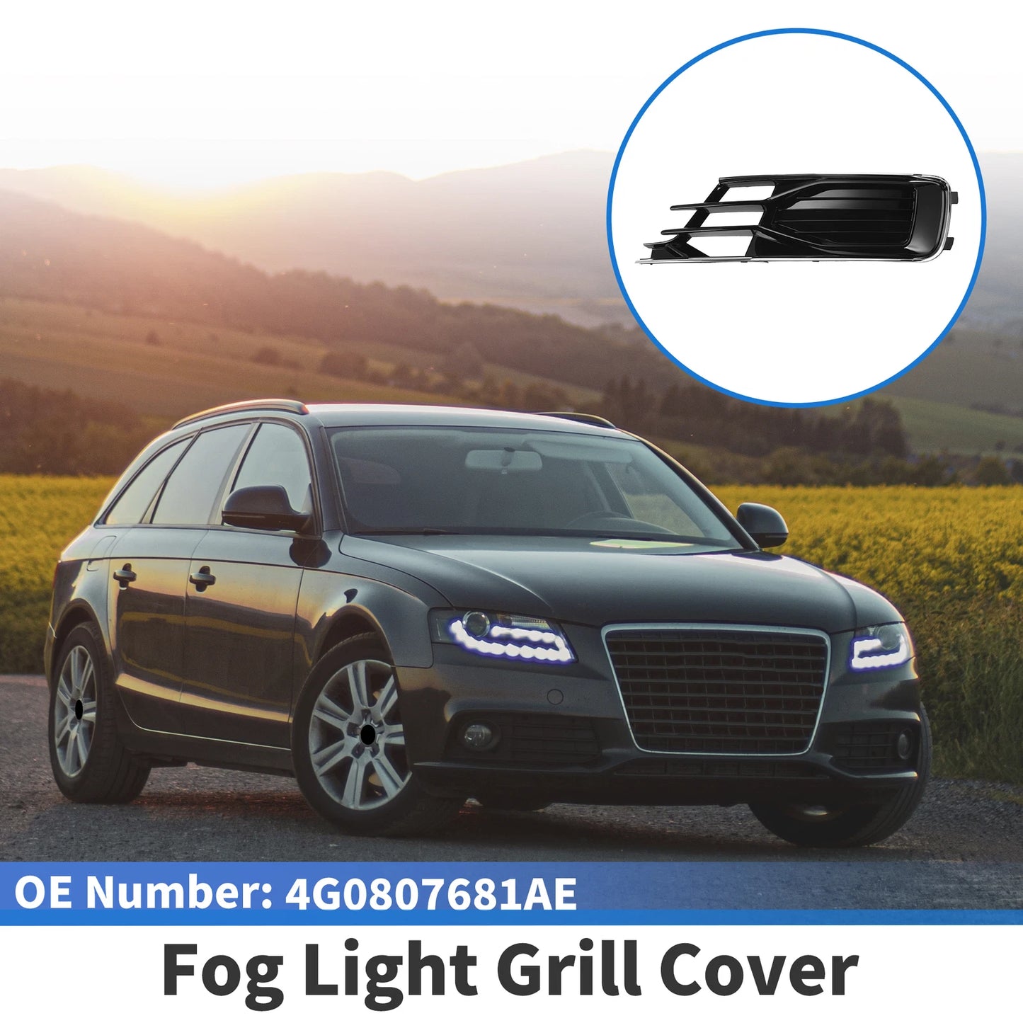 1 Pc Fog Light Grill for Audi A6 (2016–2018) No. 4G0807681AE Black
