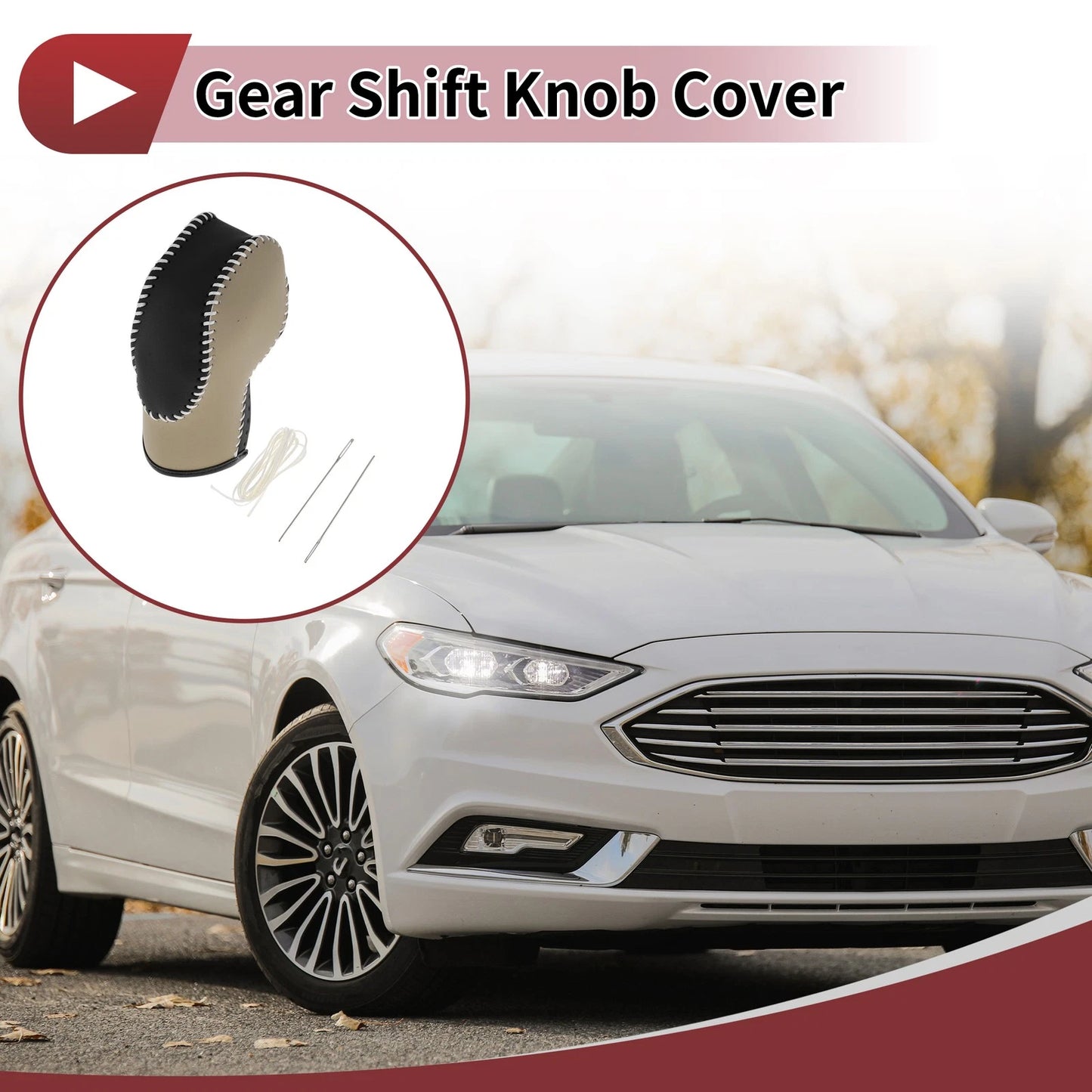 Gear Shift Knob Cover for Ford Fusion (2013–2016) Beige Black
