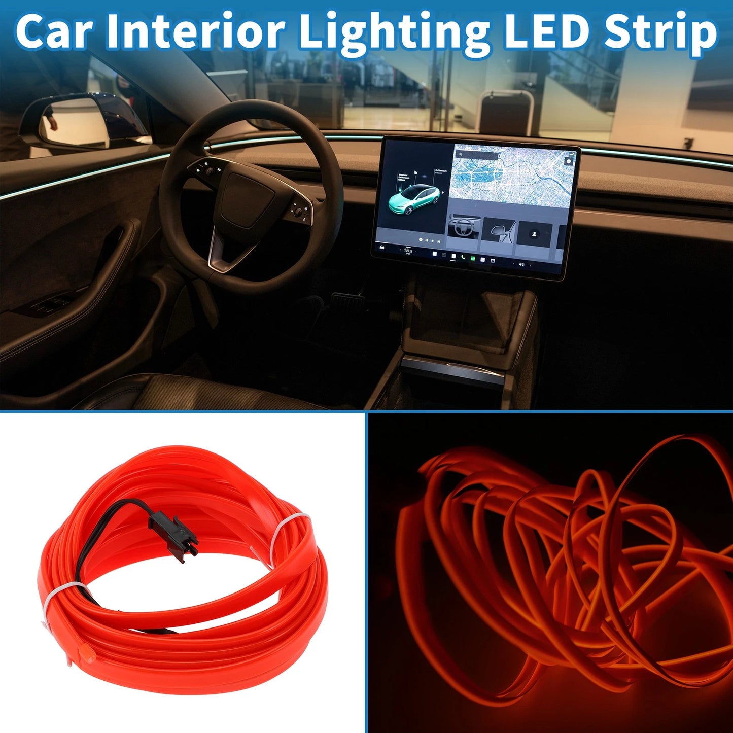 LED Strip Neon Wire Lighting for Car (12V) - Red