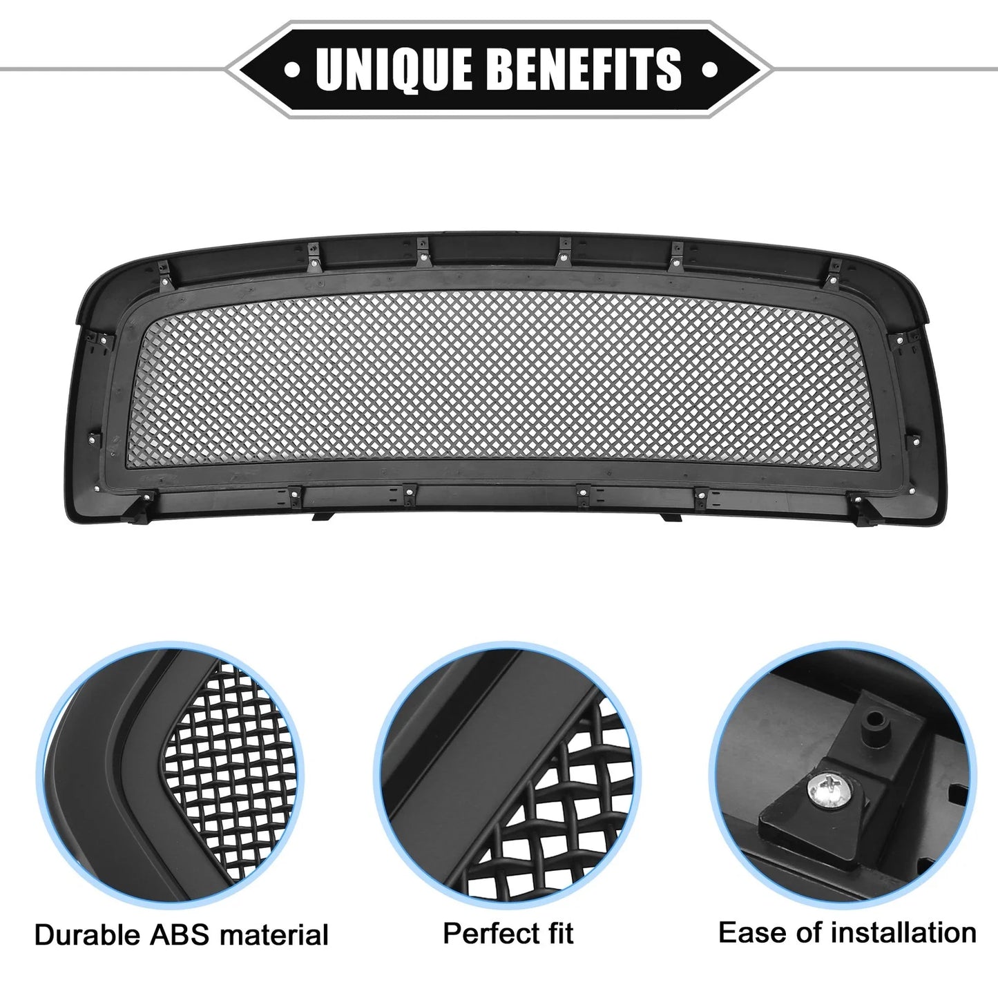 Front Grille Assembly for Dodge Ram 1500 2009-2010 Durable Matte Black