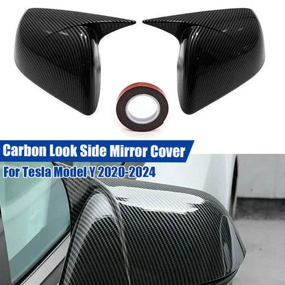 Horn Carbon Fiber Wing Side Mirror Cap Covers for Tesla Model Y (2020–2024)