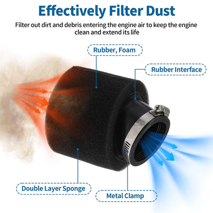 Set of 1 Motorcycle Air Filter Universal 48-50mm Rubber Foam Black