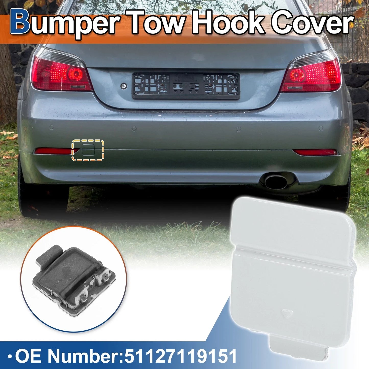 Rear Tow Hook Cover for BMW 525i 530i 545i 550i White
