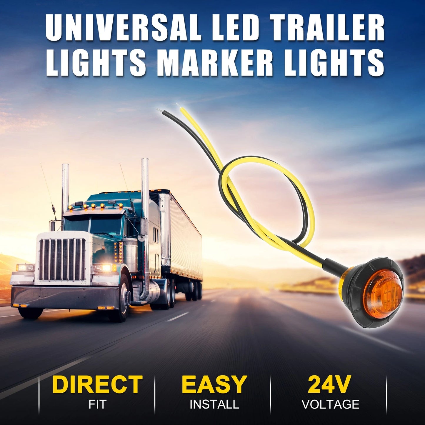 10X Universal LED Trailer Lights 24V Round Waterproof Marker Yellow