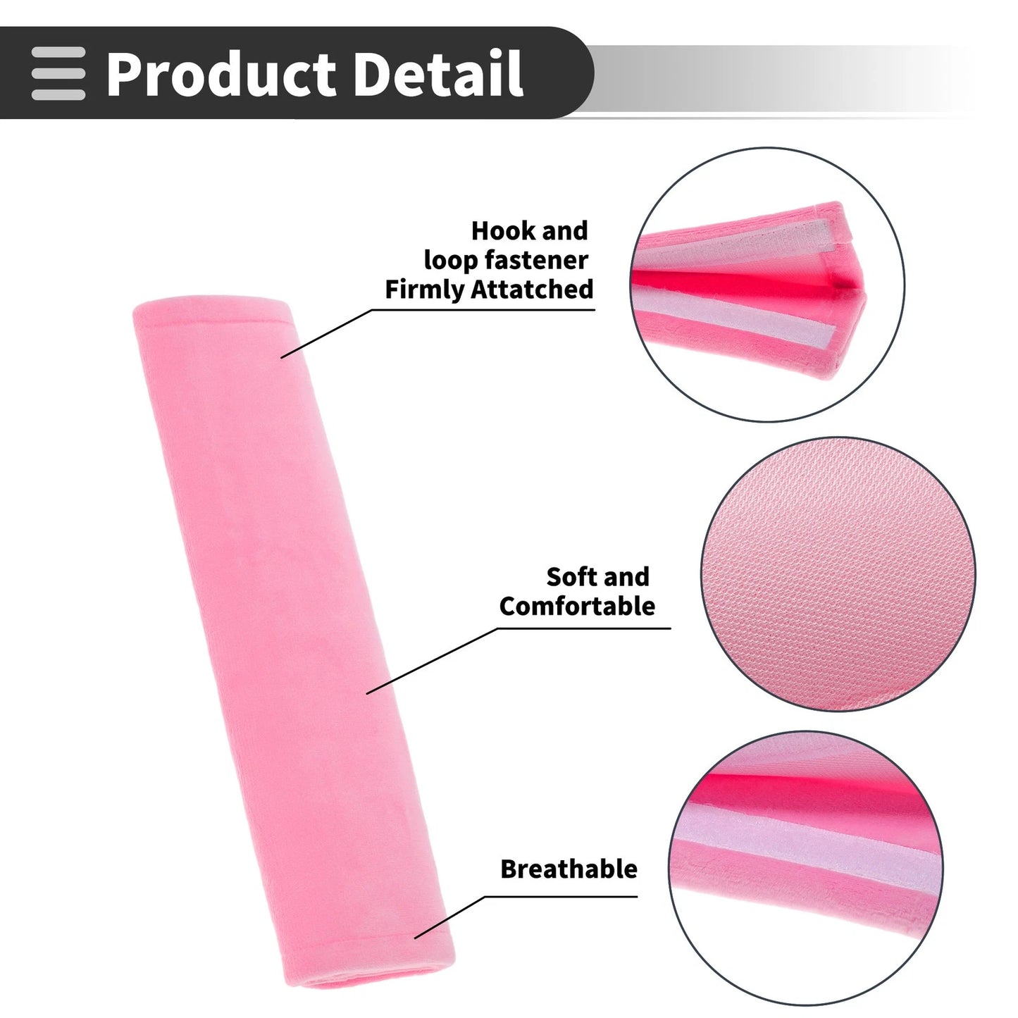 Set of 2 Pink Chenille Seat Belt Cover Pads for Universal Fit (25cm)