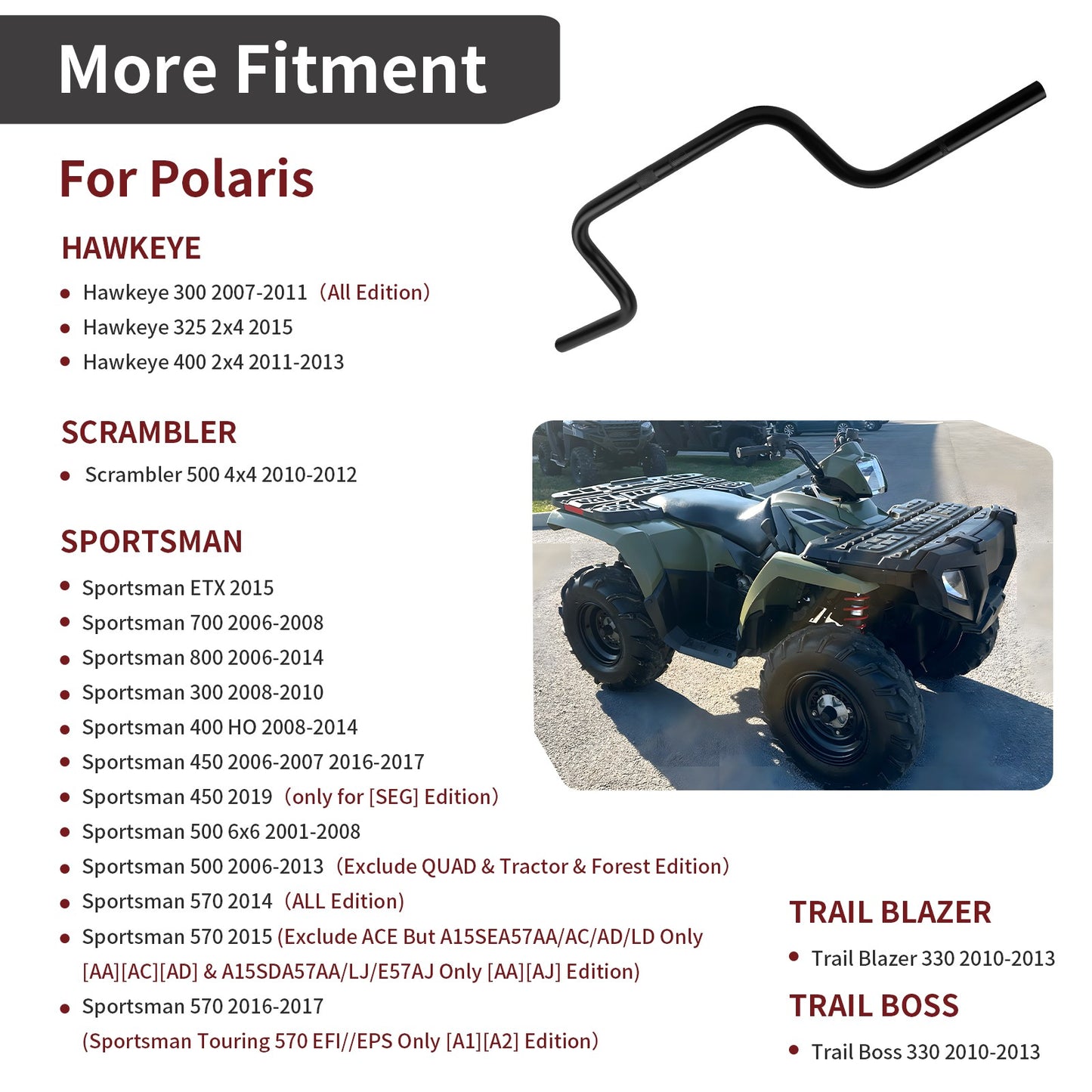 Heavy Duty Handlebar for Polaris Trail Blazer Trail Boss Hawkeye (1999–2008)