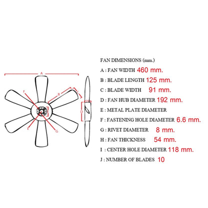 Engine Cooling Fan Blade for Toyota Coaster (1982–1992) 460 mm