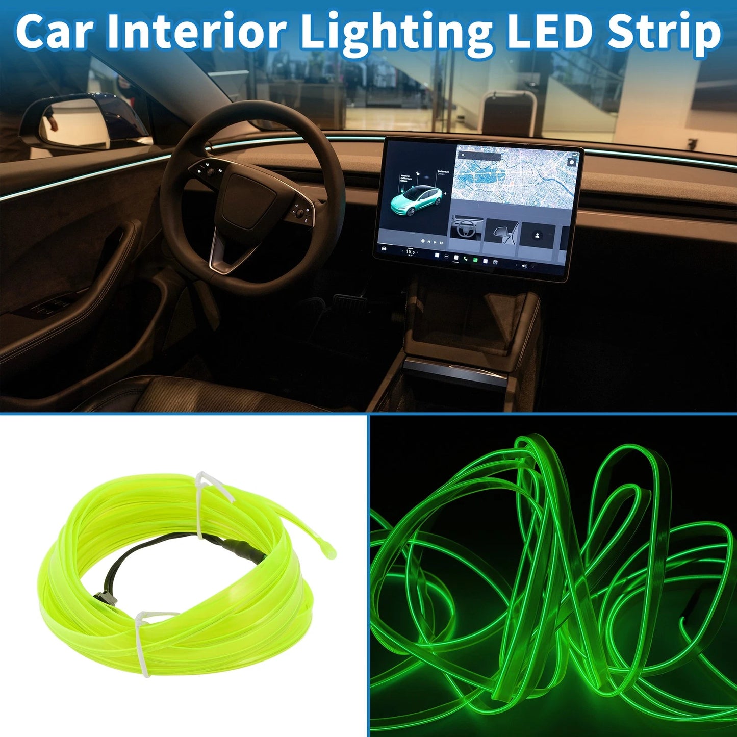 LED Strip Car Decoration Lighting for Universal Use (3 Meter) Fluorescent Green