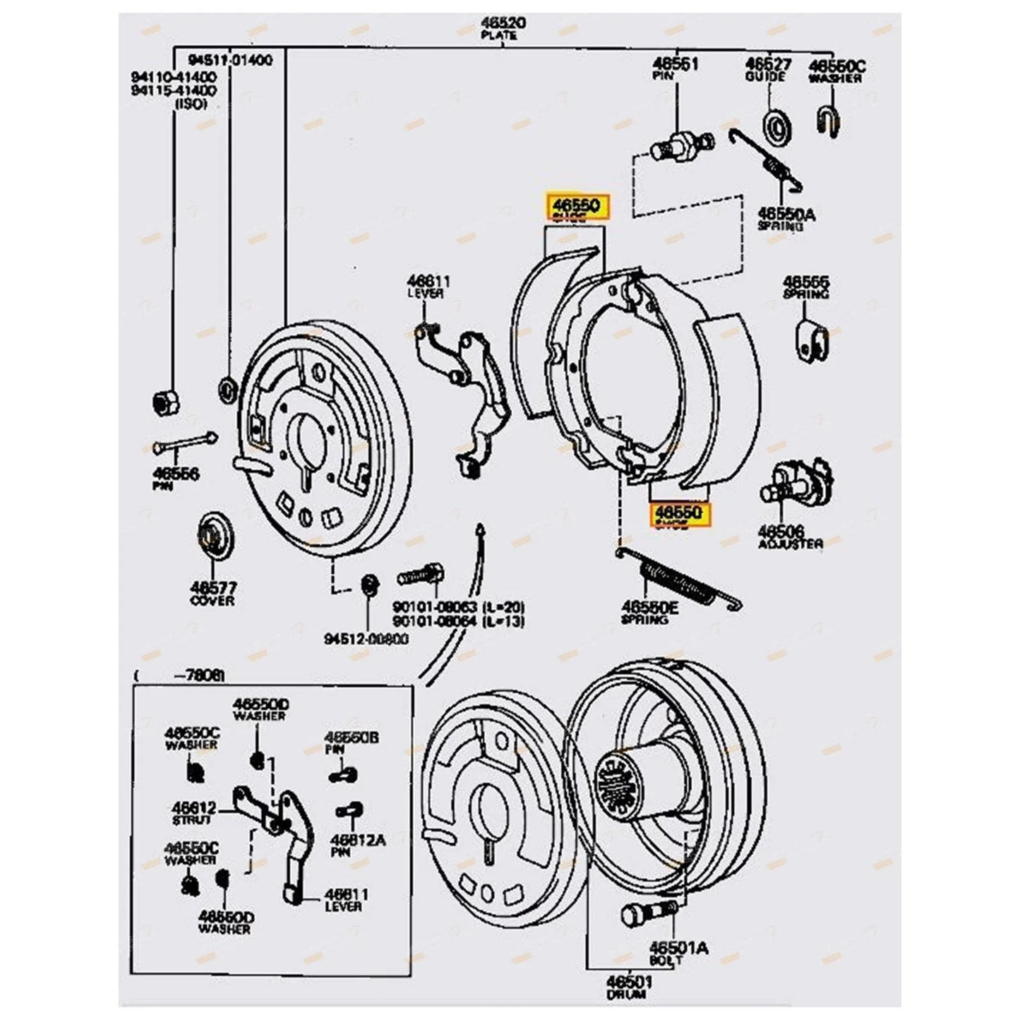 Hand Brake Shoes Set for Landcruiser 40 Series (1960–1984)