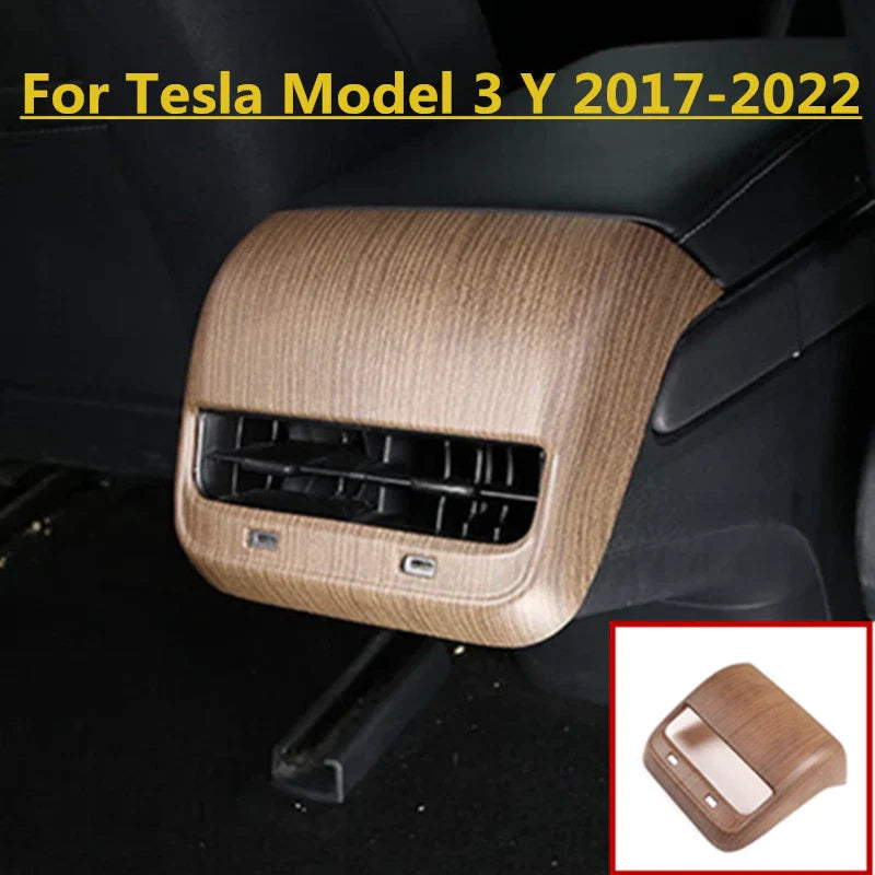 Wood Grain Rear Air Outlet Cover Panel for Tesla Model 3 Y (2017–2022)