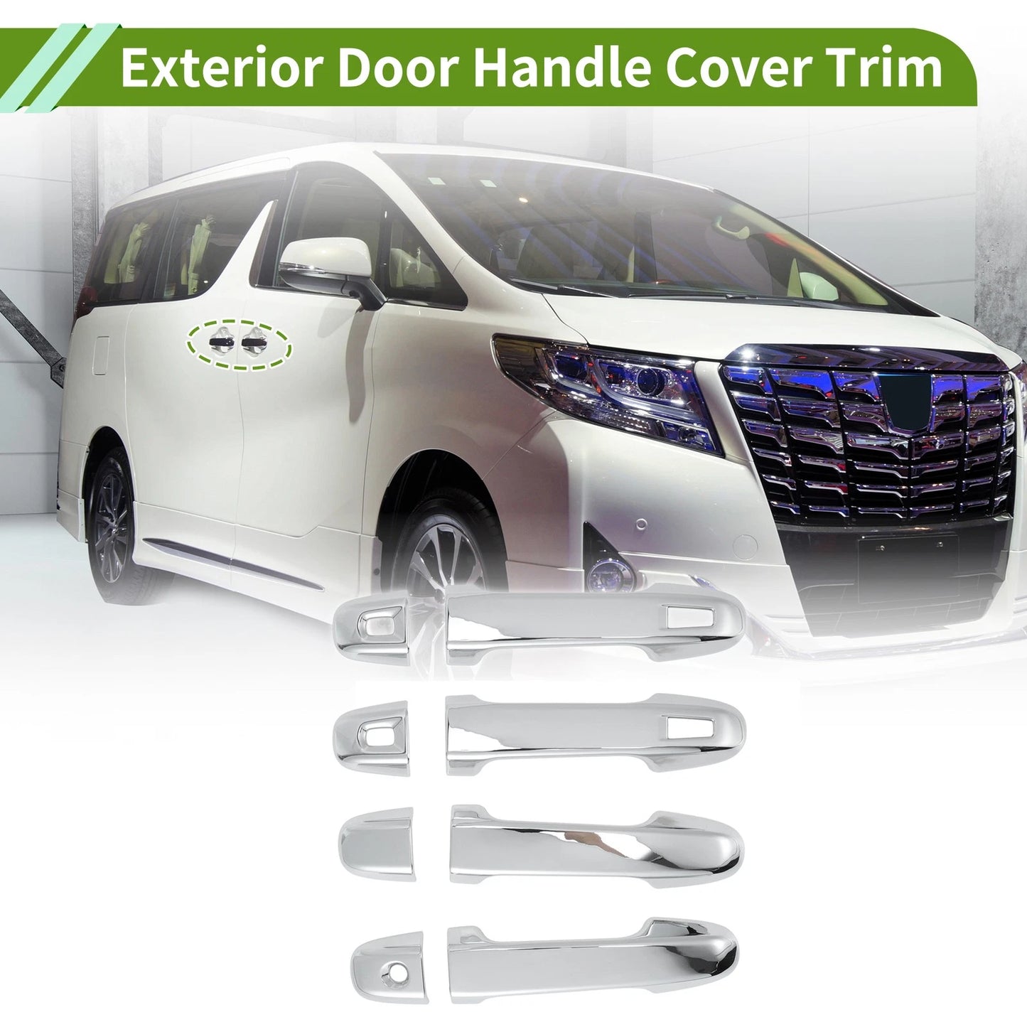 Exterior Door Handle Cover Trim for Toyota Alphard (2015–2021) Silver Tone