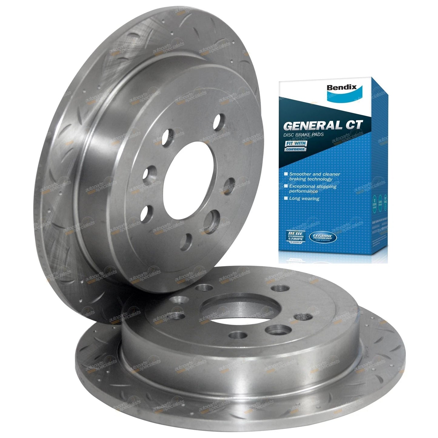 Set of 2 Drilled and Slotted Rear Disc Rotors with Brake Pads for Falcon AU (1998–2000)