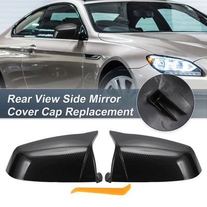 Set of 2 Rearview Mirror Cover Caps Black Carbon Fiber for BMW E60 E61 F10 F11 E63