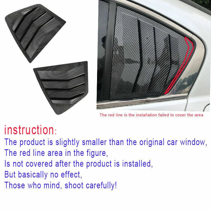 2 x Carbon Fiber Rear Window Quarter Louver Cover Trim for Honda Accord (2013–2017)