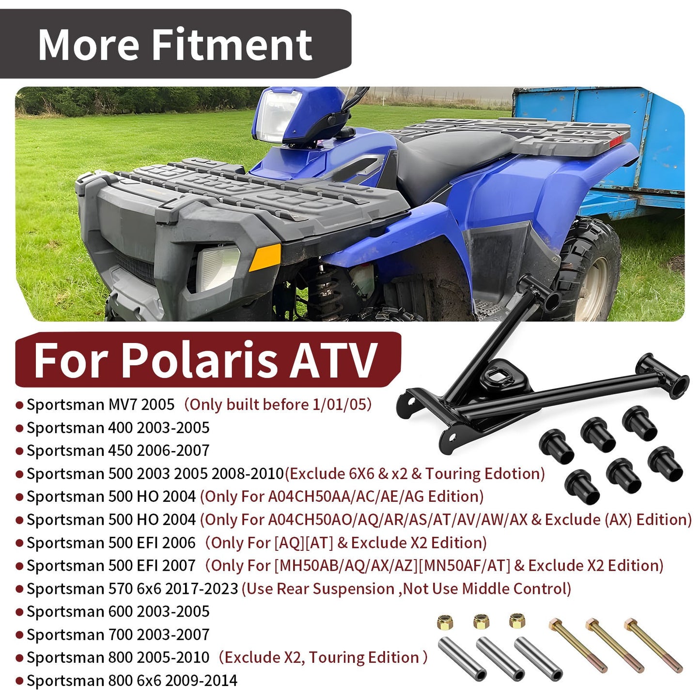 Rear Upper Right A-Arm with Bushing Kit for Polaris Sportsman 570 2017–2023