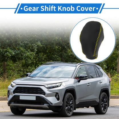 Gear Shift Knob Cover for Toyota RAV4 (2019–2024) Black Yellow Faux Leather