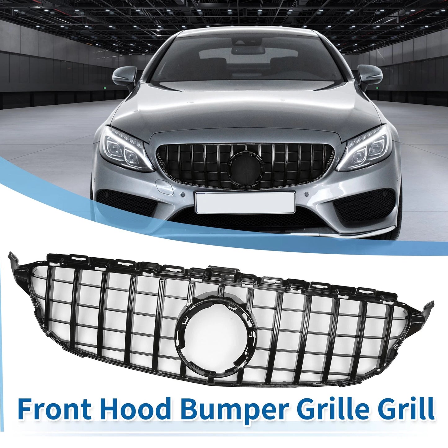 Front Upper Bumper Grille for Mercedes-Benz C250 (2013–2016) Black